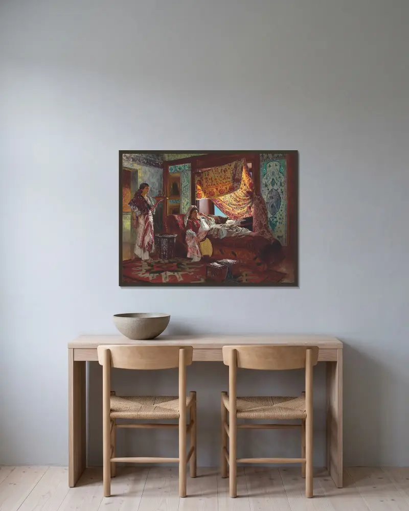 Tee im Harem von Rudolf Ernst gerahmt an einer Wand