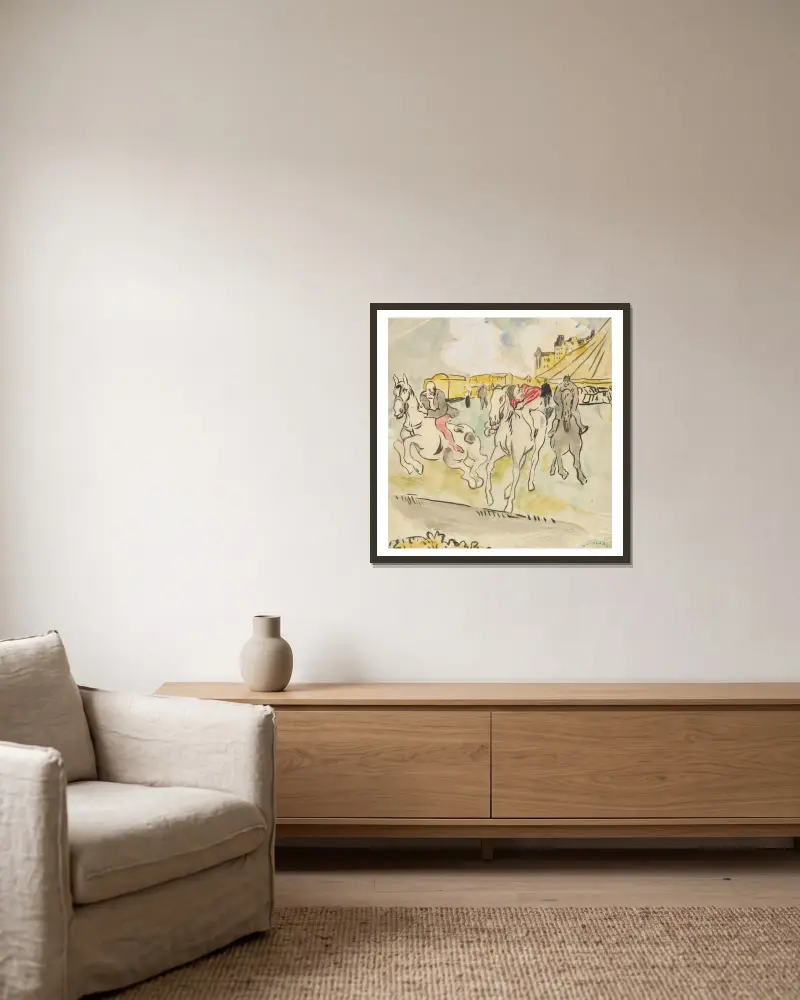 Galoppierende Reiter vor einer Zirkuskuppel von Rudolf Grossmann gerahmt an einer Wand