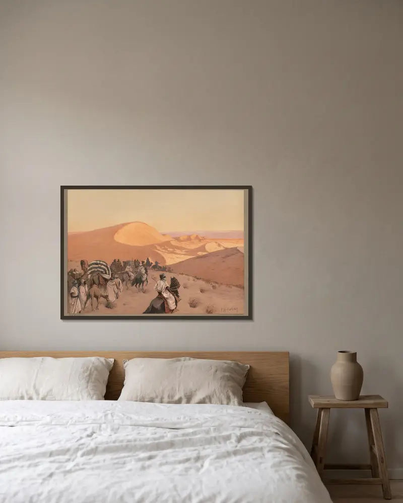 Weltverkehr – In den Dünen der Sahara von Rudolf Hellgrewe gerahmt an einer Wand