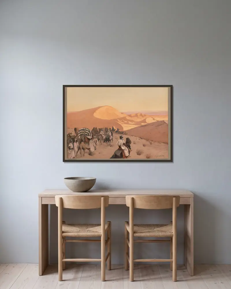 Weltverkehr – In den Dünen der Sahara von Rudolf Hellgrewe gerahmt an einer Wand