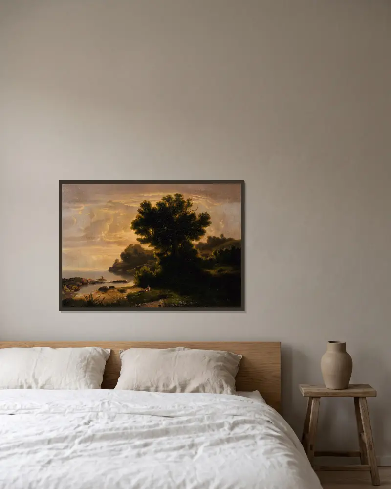 Landschaft mit Familie am See von Robert S. Duncanson gerahmt an einer Wand