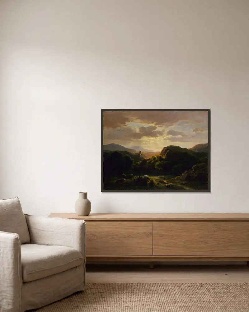 Minne av en scen nära Auerbach av Robert S. Duncanson inramad på en vägg