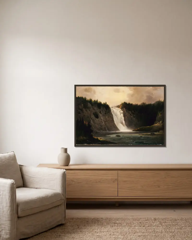 Wasserfall am Mont-Morency von Robert S. Duncanson gerahmt an einer Wand