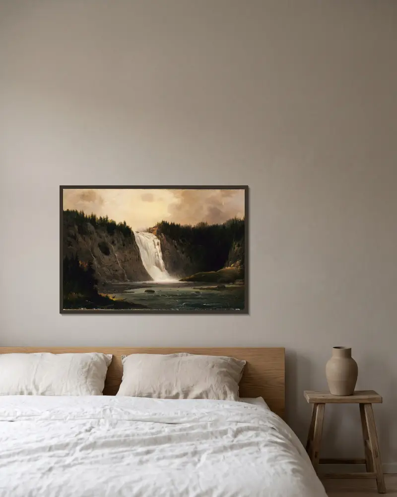 Wasserfall am Mont-Morency von Robert S. Duncanson gerahmt an einer Wand