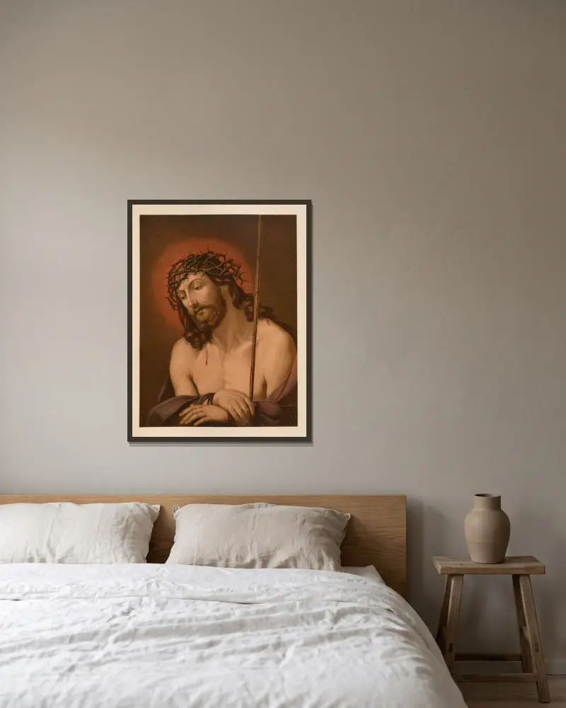 Jesus im Schmerz von Jan Ladislaw Sýkora gerahmt an einer Wand