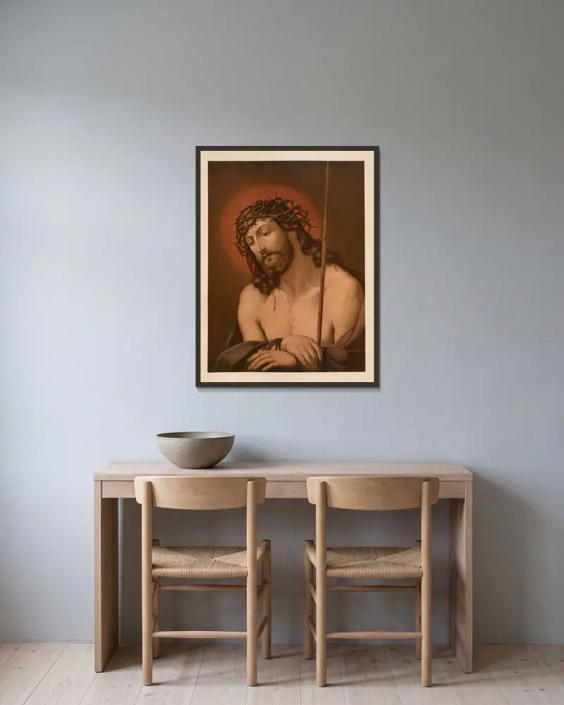Jesus im Schmerz von Jan Ladislaw Sýkora gerahmt an einer Wand