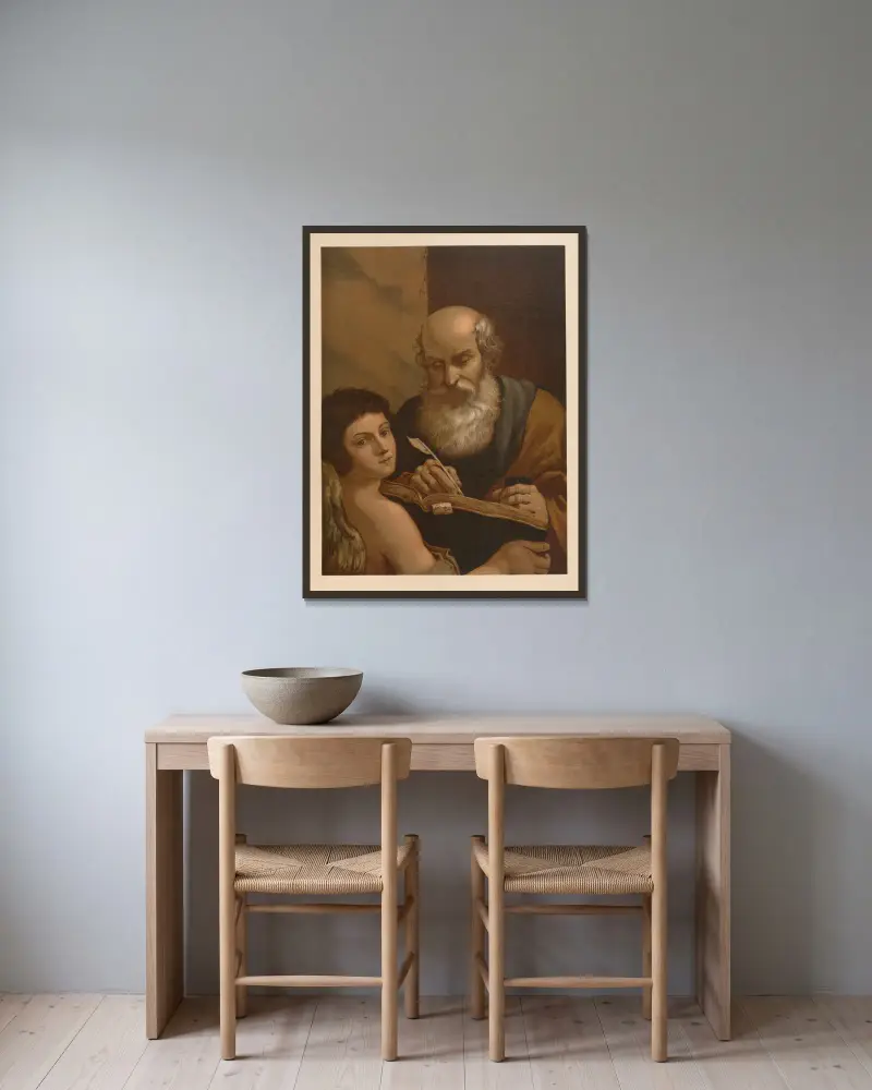 Der heilige Matthäus der Evangelist von Jan Ladislaw Sýkora gerahmt an einer Wand