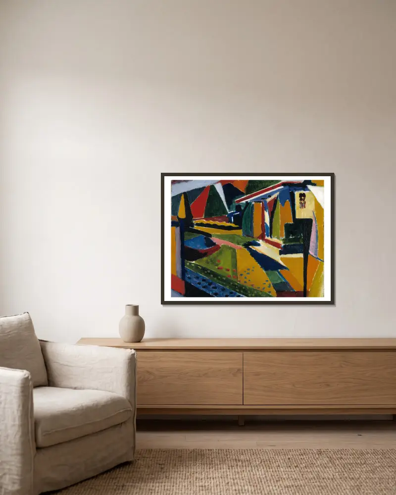 Abstract Landscape av Henry Lyman Saÿen inramad på en vägg