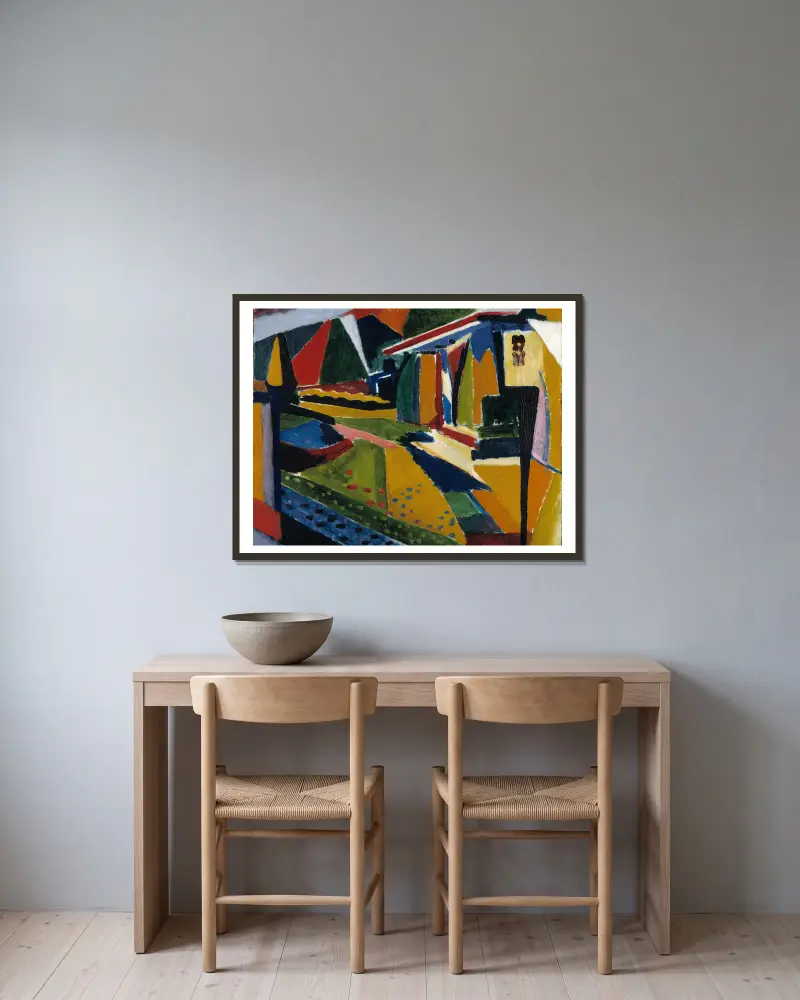 Abstract Landscape av Henry Lyman Saÿen inramad på en vägg