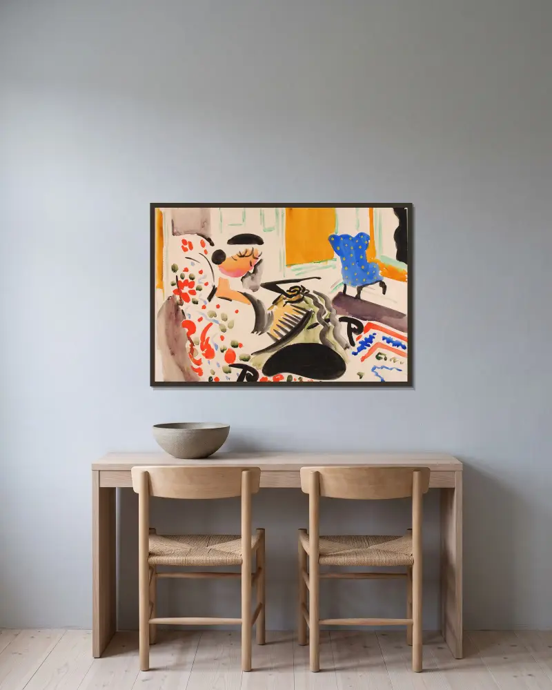 Calligraphic Interior av Henry Lyman Saÿen inramad på en vägg
