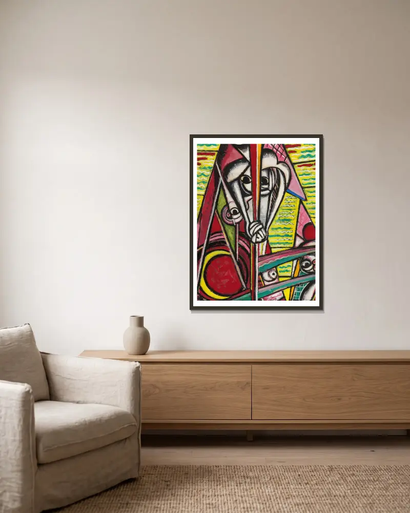 Cubist Composition av Henry Lyman Saÿen inramad på en vägg