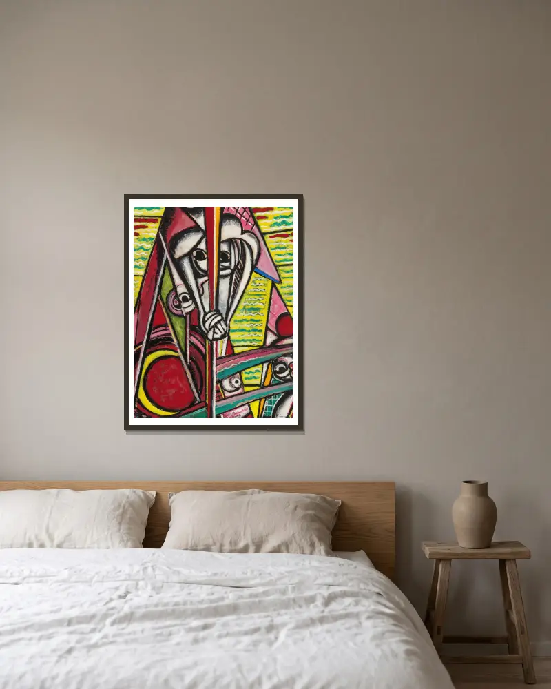 Cubist Composition av Henry Lyman Saÿen inramad på en vägg