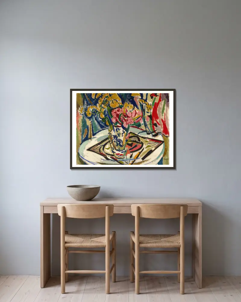 Flowers av Henry Lyman Saÿen inramad på en vägg