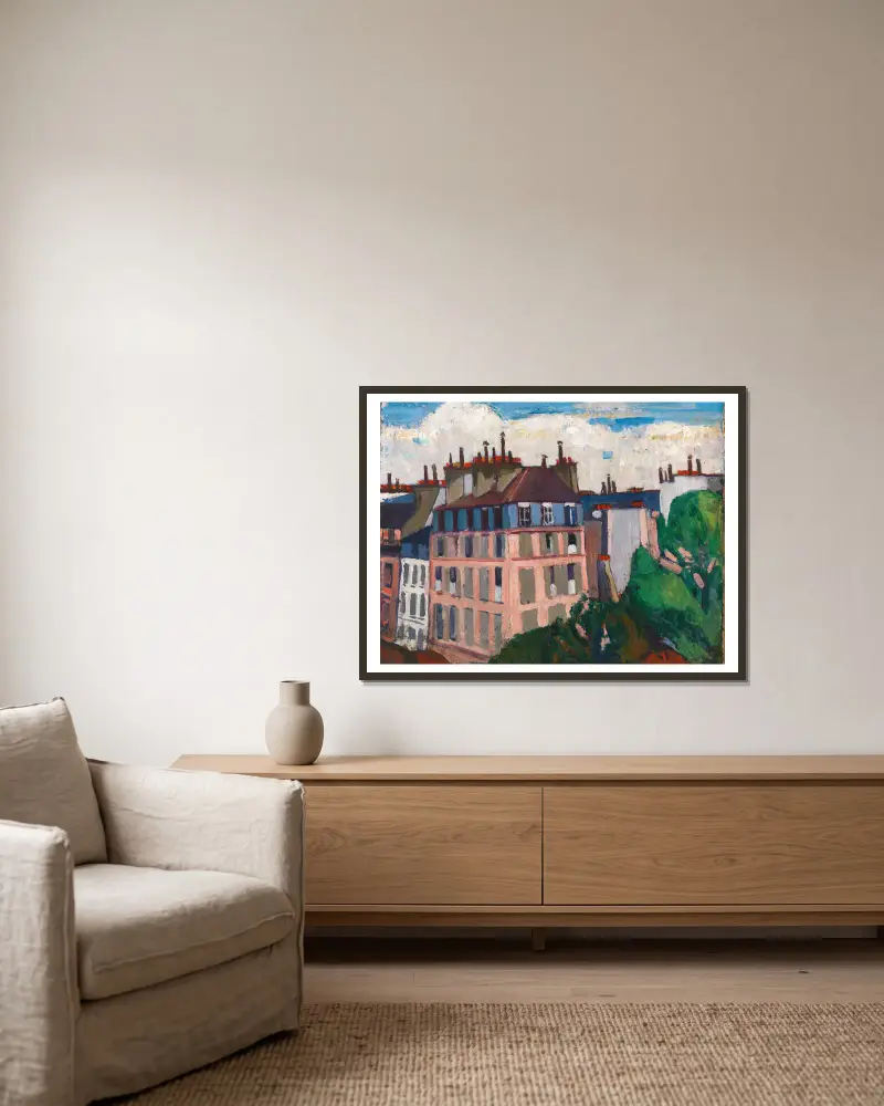 Rooftops, Paris av Henry Lyman Saÿen inramad på en vägg