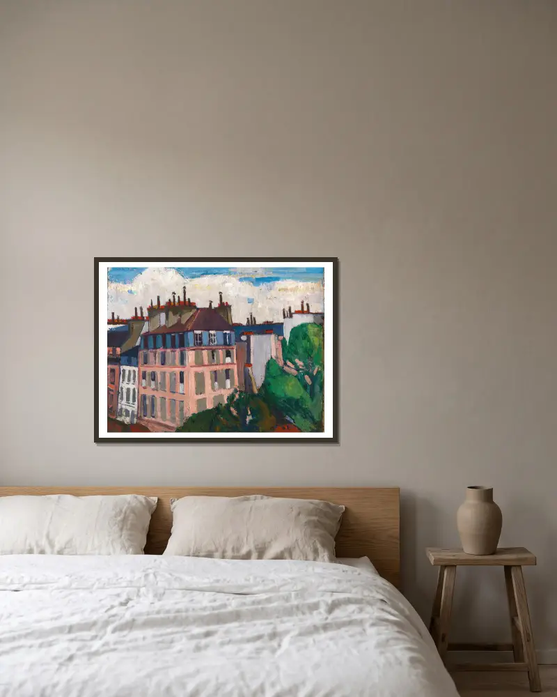 Rooftops, Paris av Henry Lyman Saÿen inramad på en vägg