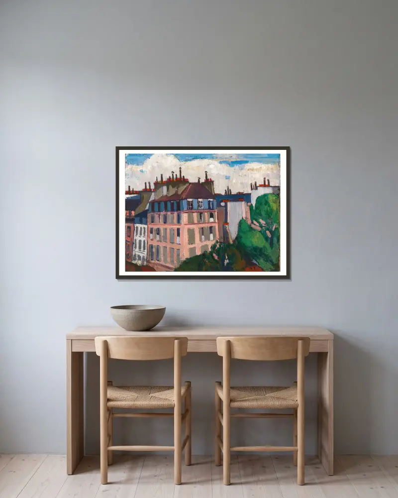 Rooftops, Paris av Henry Lyman Saÿen inramad på en vägg