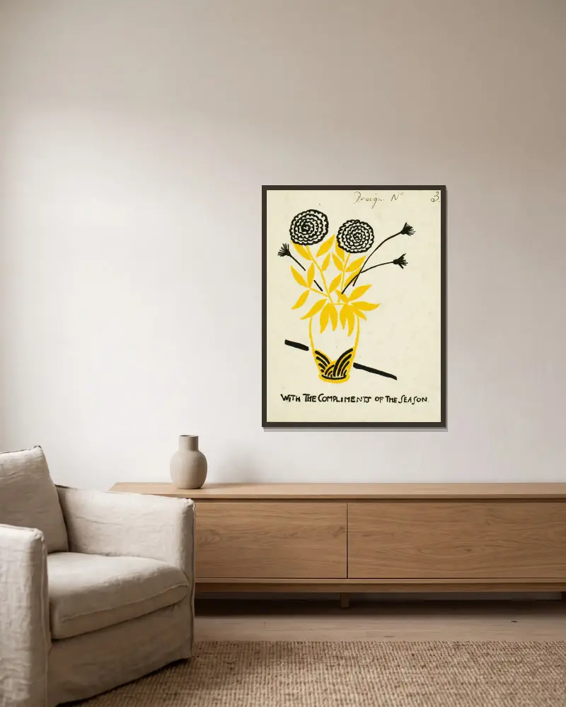 With the Compliments of the Season (Design no. 3) av Henry Lyman Saÿen inramad på en vägg