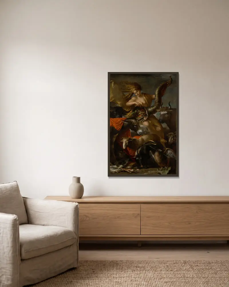 Lyckans allegori av Salvator Rosa inramad på en vägg