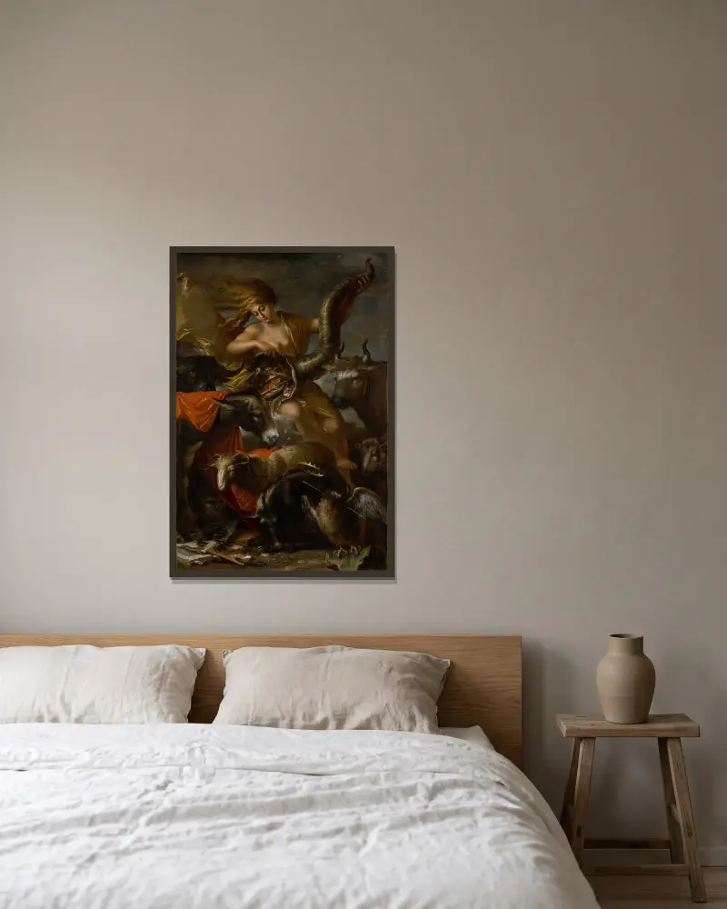 Lyckans allegori av Salvator Rosa inramad på en vägg