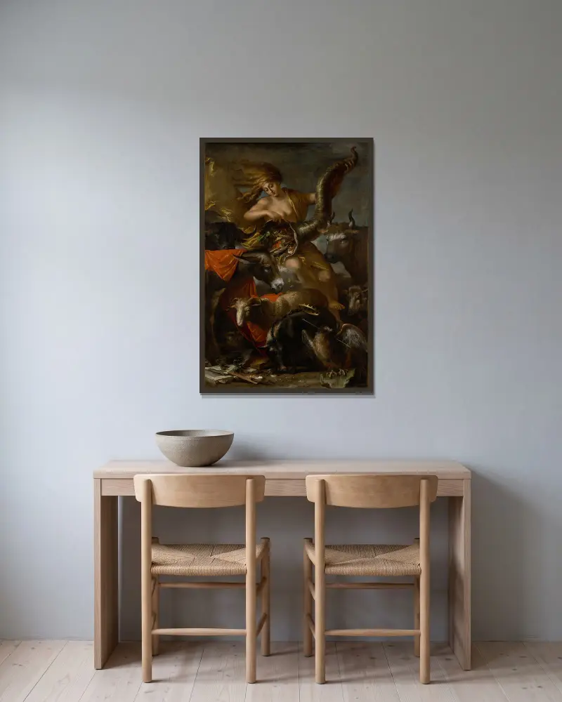 Lyckans allegori av Salvator Rosa inramad på en vägg