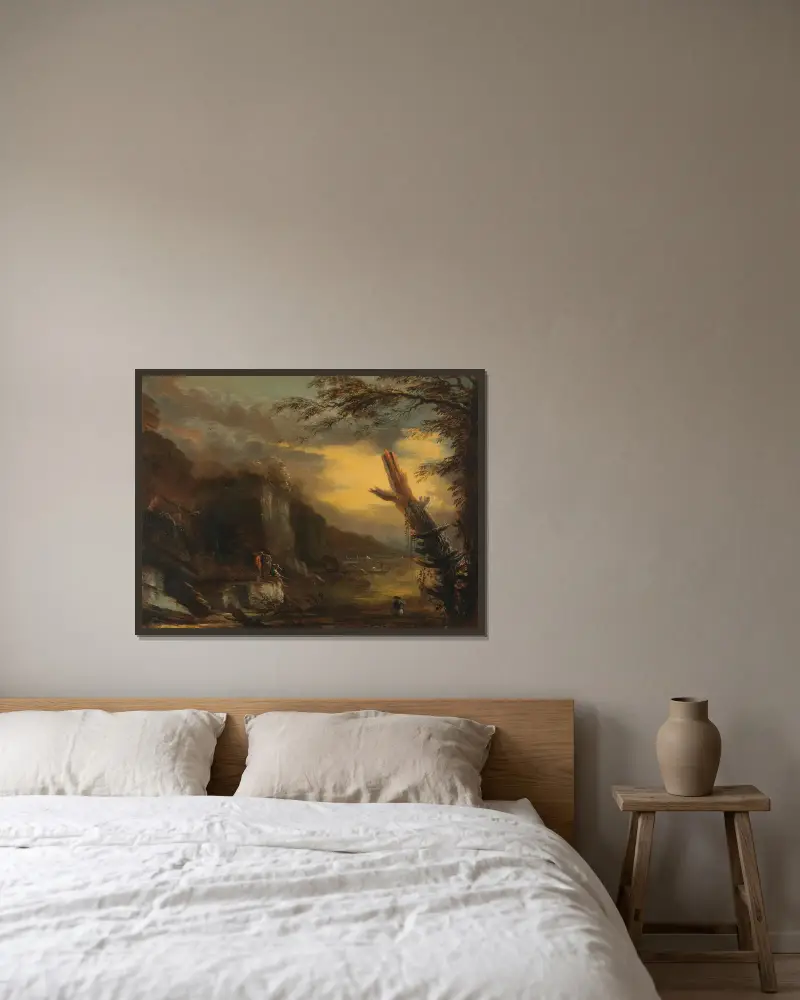 Fiskare i ett klippigt kustlandskap av Salvator Rosa inramad på en vägg