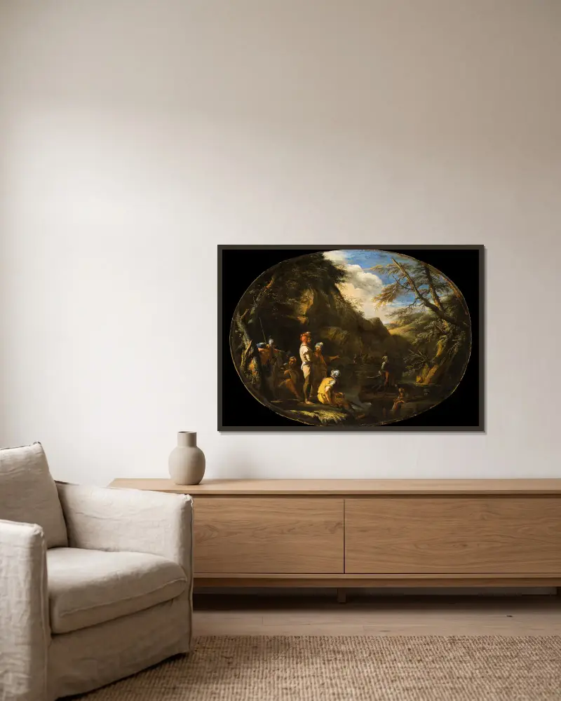 Landschaft mit bewaffneten Männern, 1640 – Nr. 1 von Salvator Rosa gerahmt an einer Wand