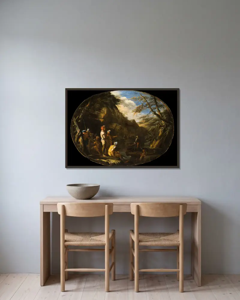 Landschaft mit bewaffneten Männern, 1640 – Nr. 1 von Salvator Rosa gerahmt an einer Wand
