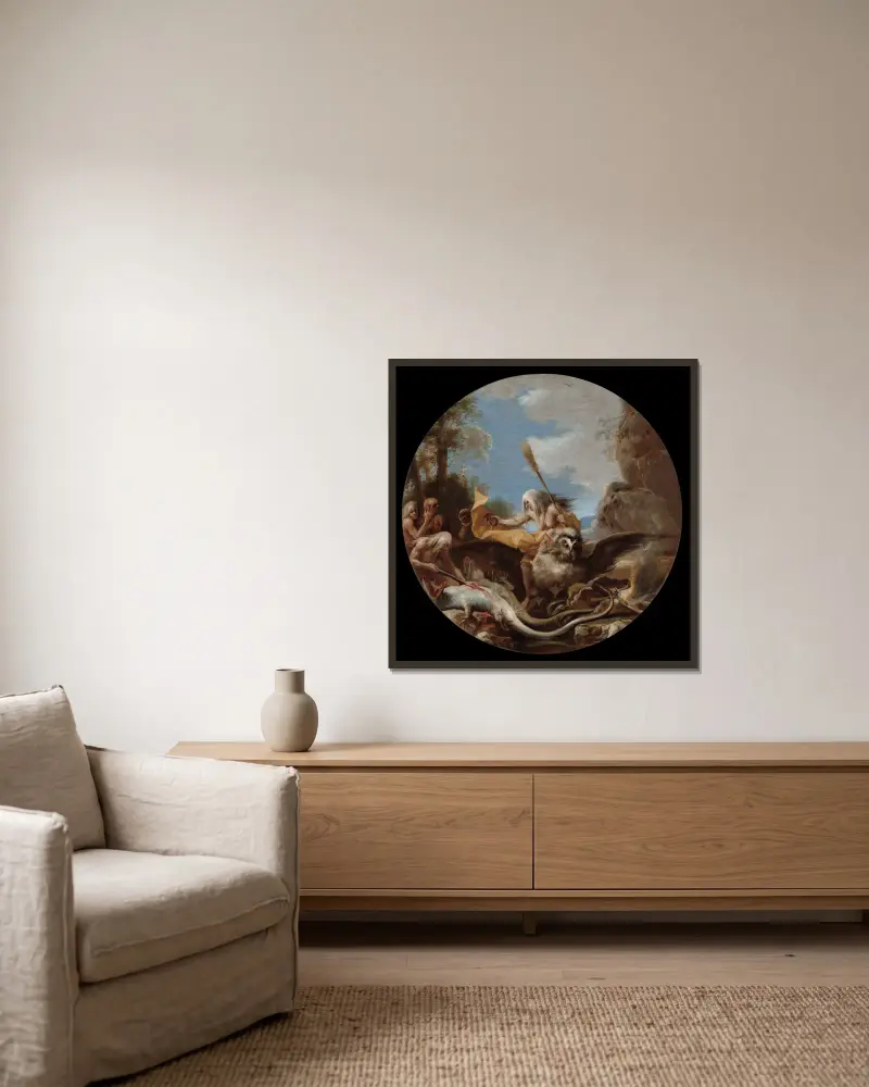 Häxscener, dag av Salvator Rosa inramad på en vägg