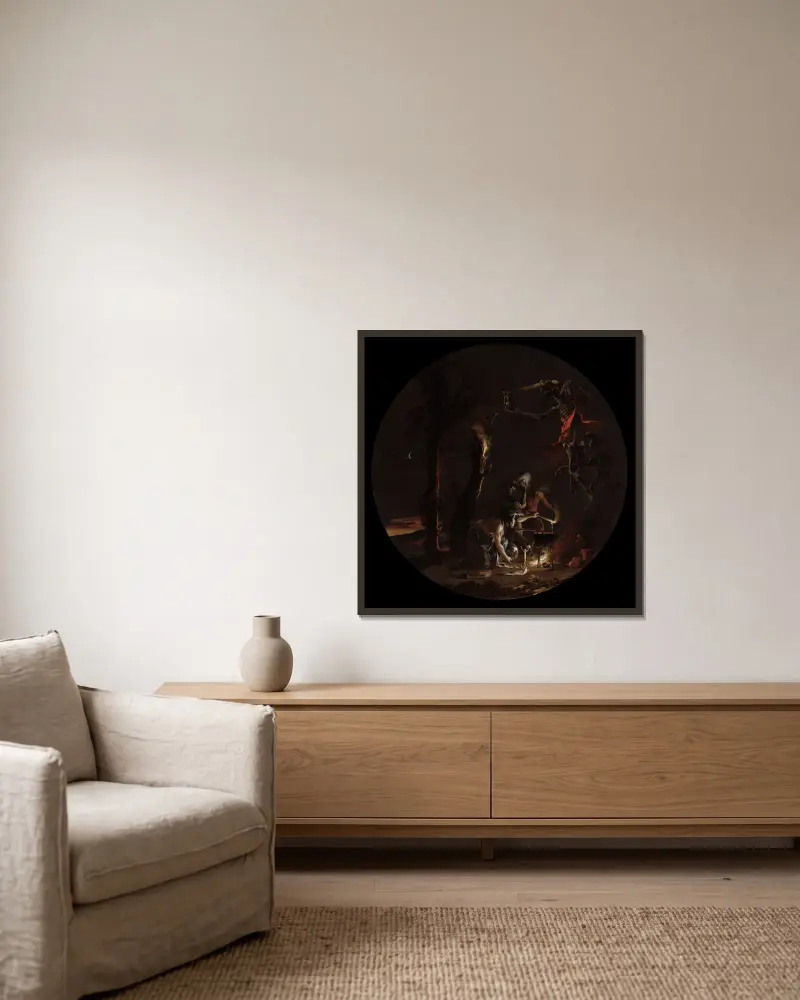 Szenen der Hexerei, Abend von Salvator Rosa gerahmt an einer Wand