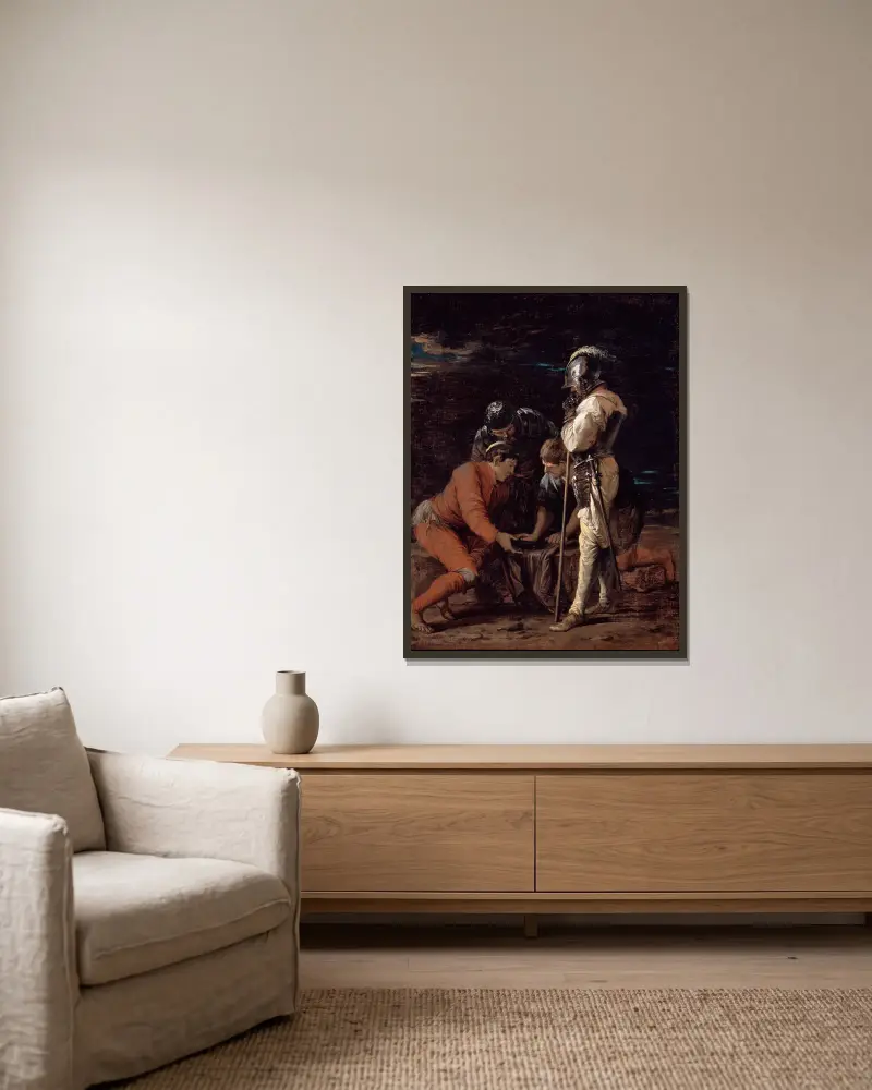Soldaten beim Glücksspiel von Salvator Rosa gerahmt an einer Wand