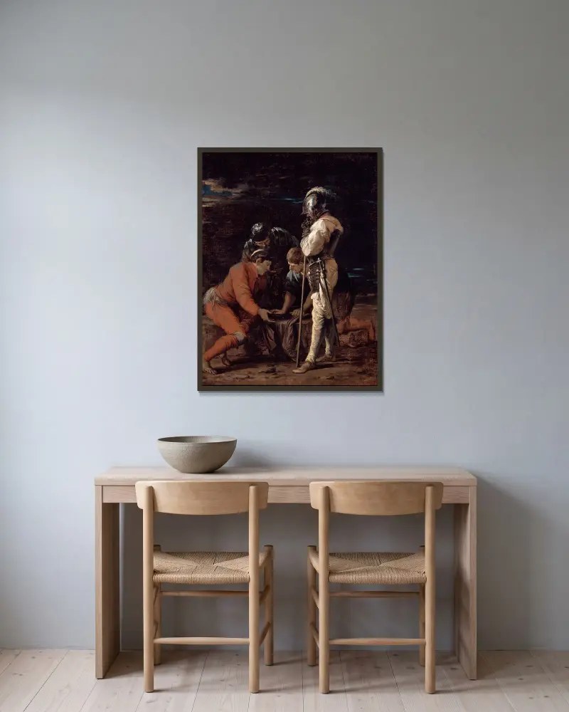 Soldaten beim Glücksspiel von Salvator Rosa gerahmt an einer Wand