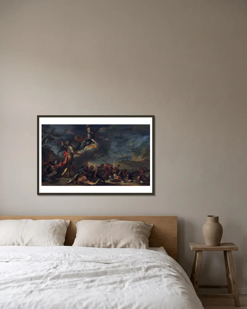 Thebes grundläggning av Salvator Rosa inramad på en vägg