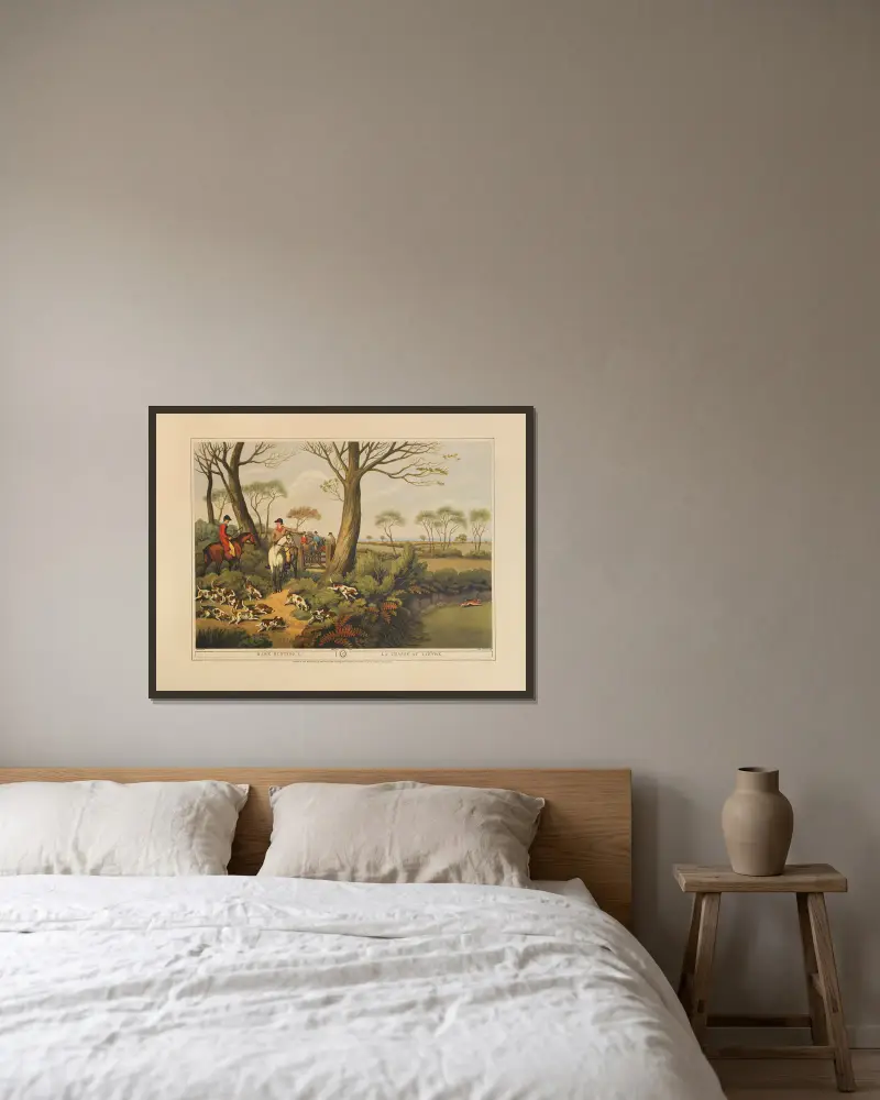 Hare Hunting, 1 av Samuel Howitt inramad på en vägg