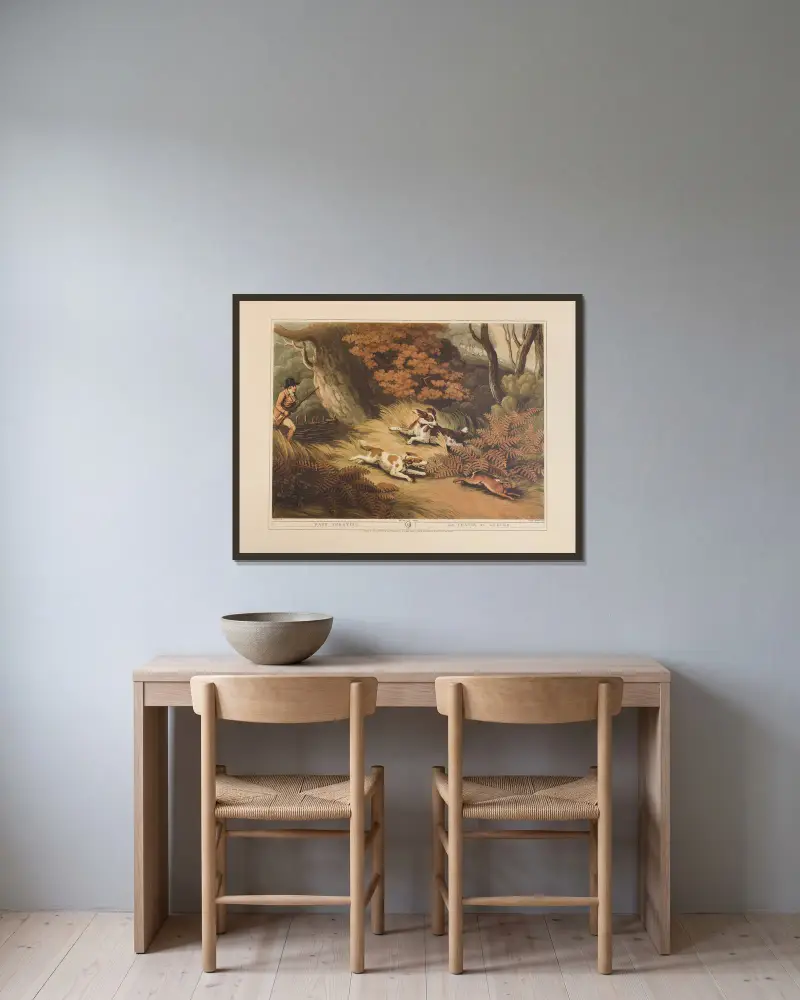 Hasenjagd von Samuel Howitt gerahmt an einer Wand