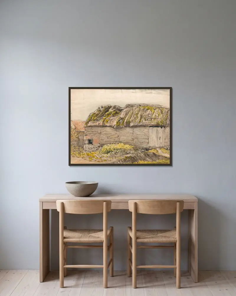 En lada med mosstak, Shoreham av Samuel Palmer inramad på en vägg