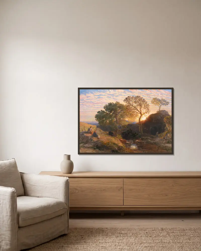 Sonnenuntergang von Samuel Palmer gerahmt an einer Wand