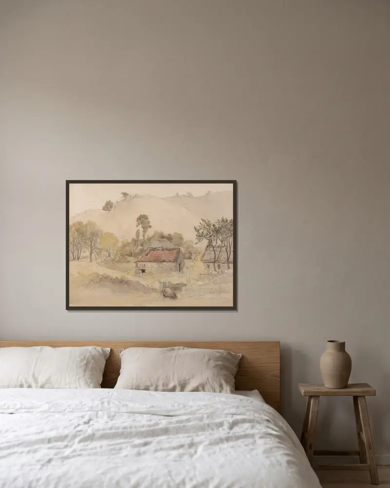 Die Scheunen – Nr. 2 von Samuel Palmer gerahmt an einer Wand