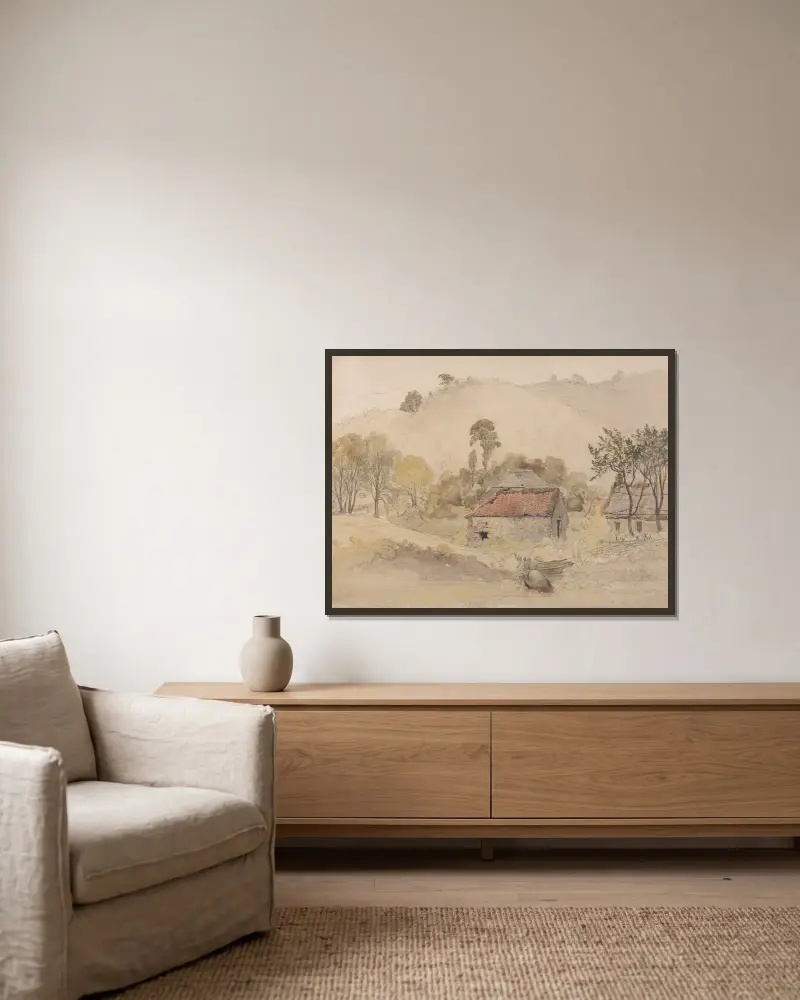 The Barns – nr 1 av Samuel Palmer inramad på en vägg