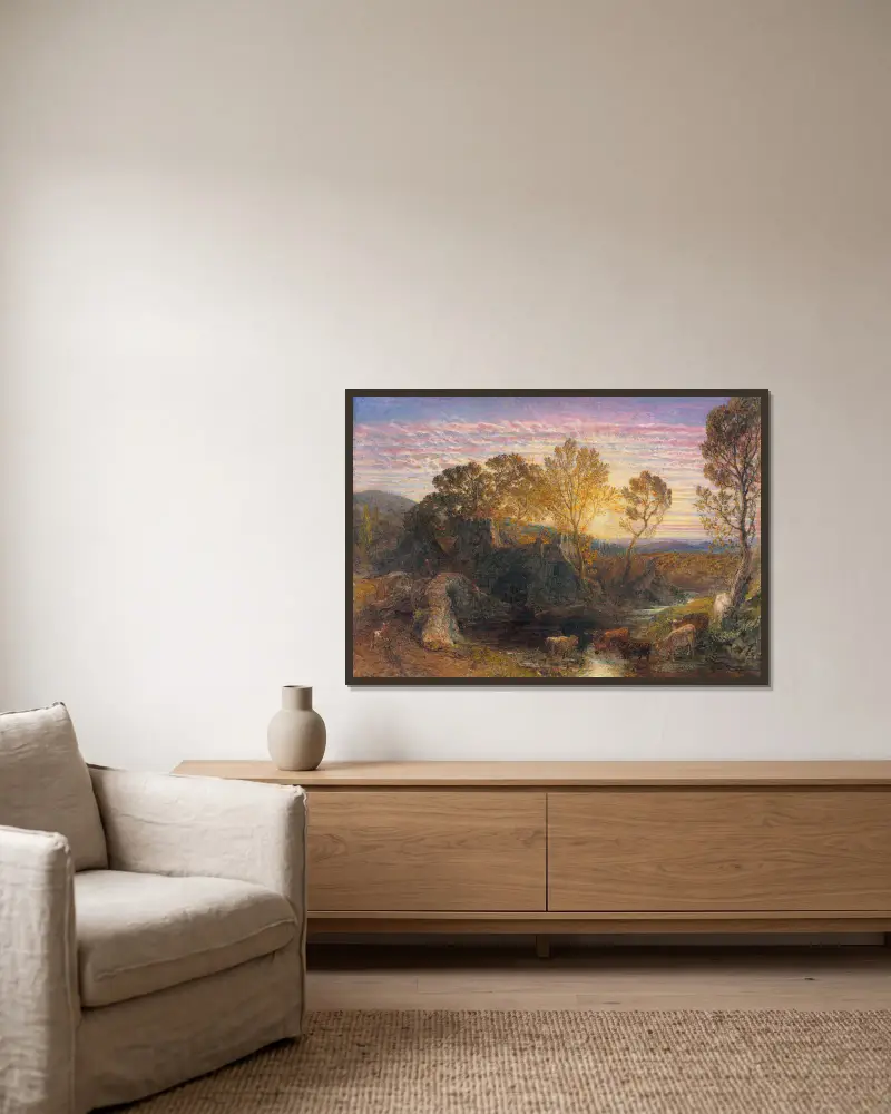 The Golden Hour av Samuel Palmer inramad på en vägg