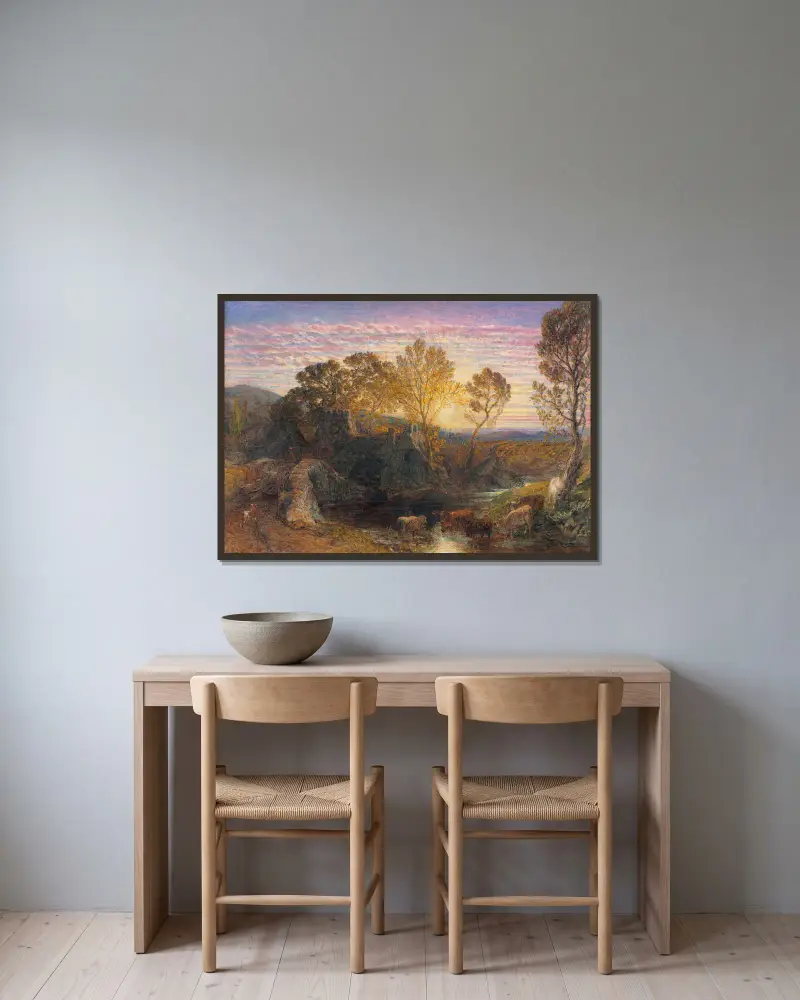The Golden Hour av Samuel Palmer inramad på en vägg