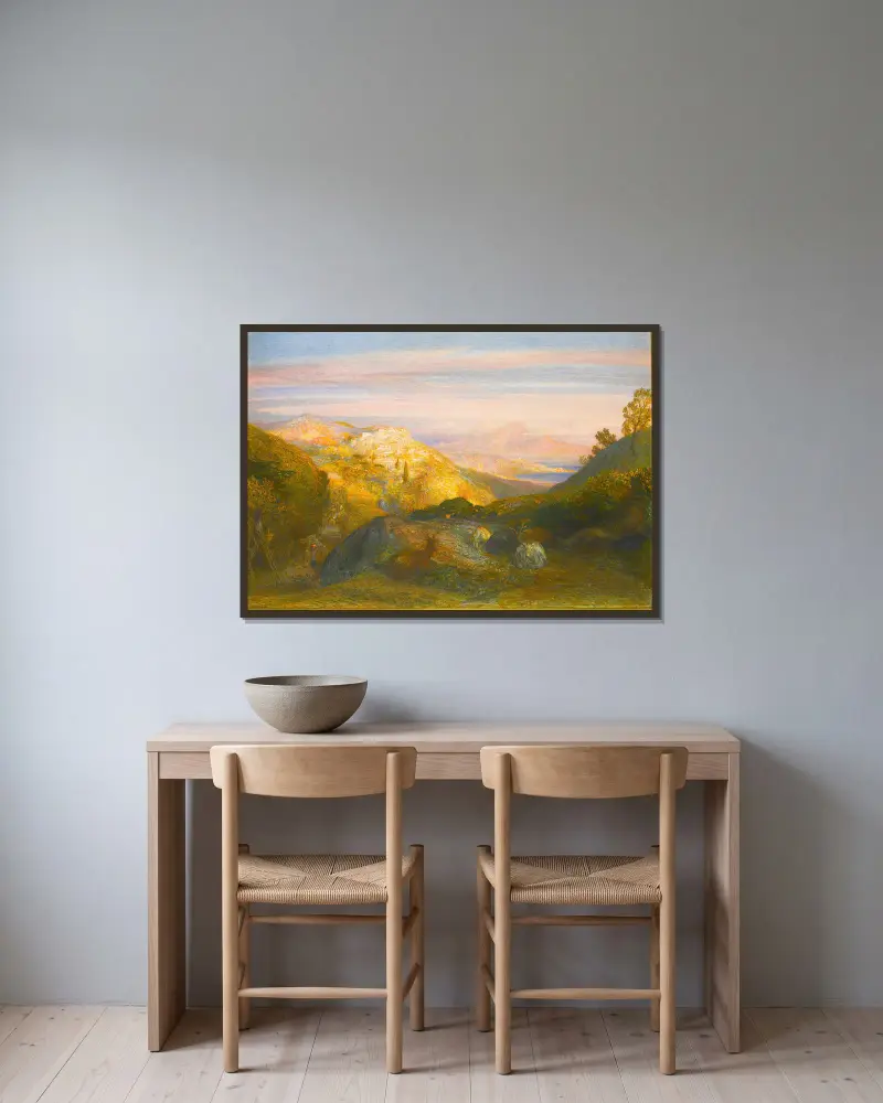 Det nära och det fjärran; från södra Italien av Samuel Palmer inramad på en vägg