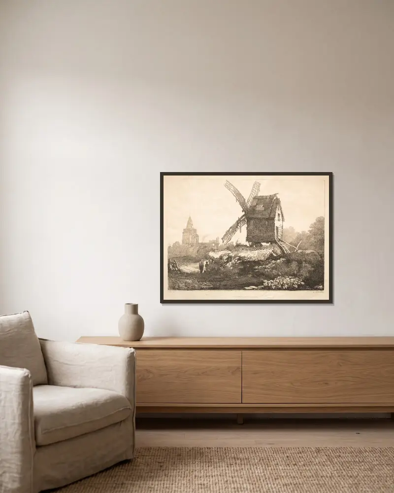 Bei Crowland, Windmühle von Samuel Prout gerahmt an einer Wand