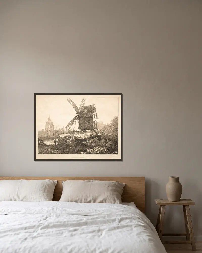 Bei Crowland, Windmühle von Samuel Prout gerahmt an einer Wand