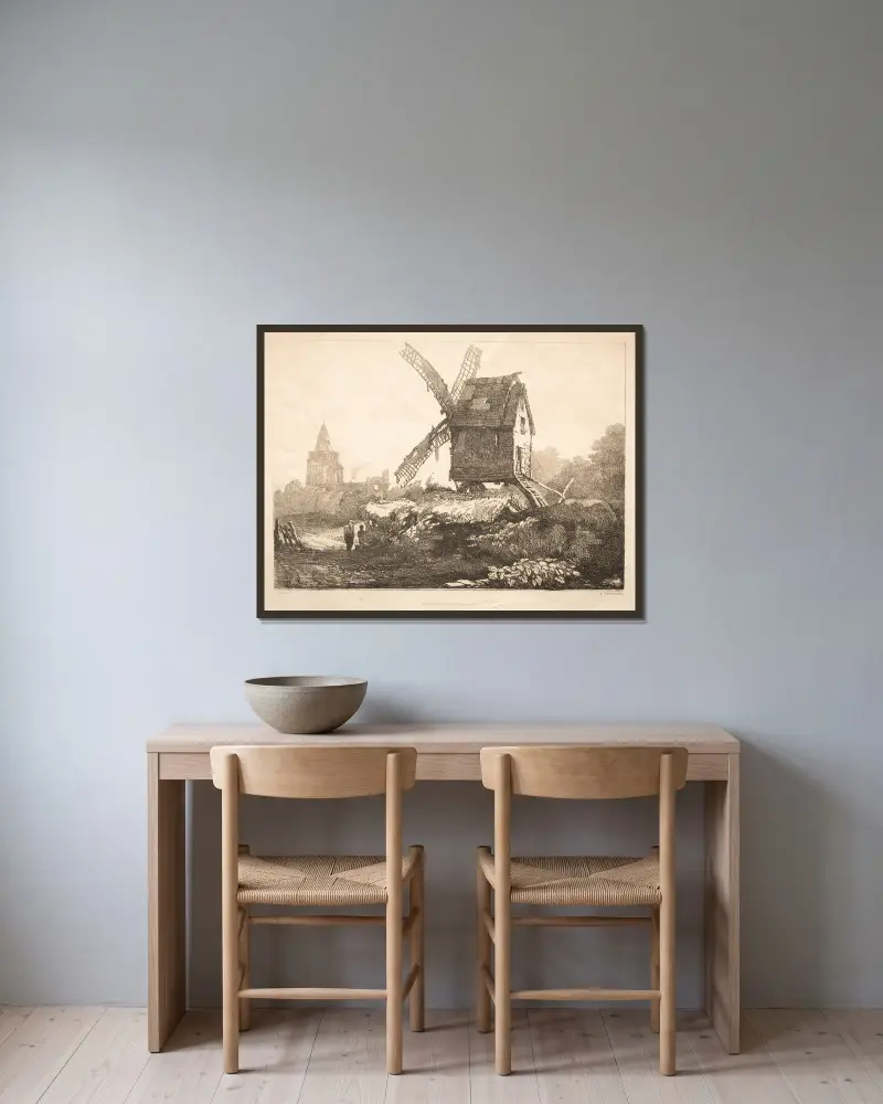 Bei Crowland, Windmühle von Samuel Prout gerahmt an einer Wand