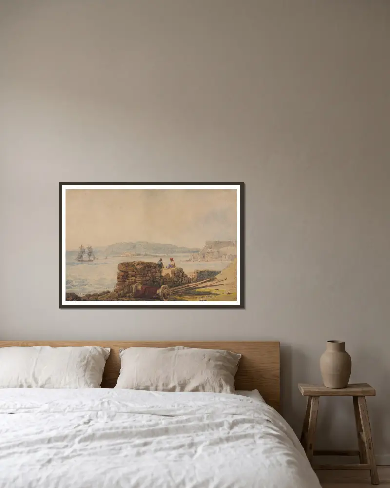 Drakes ö, Plymouth av Samuel Prout inramad på en vägg