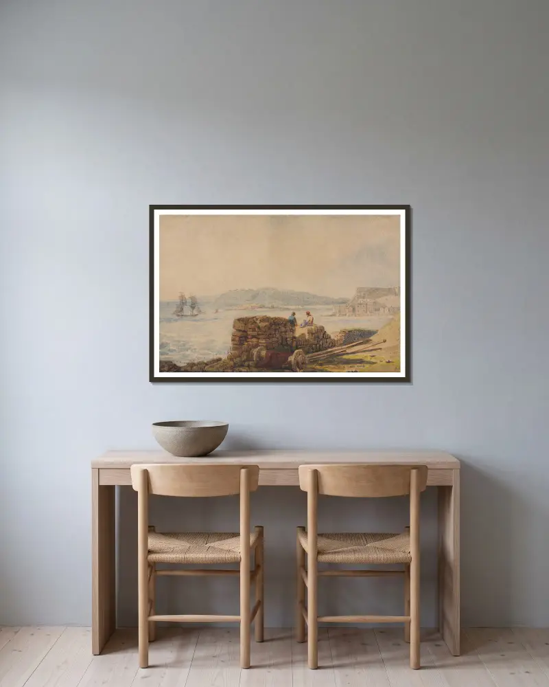 Drakes ö, Plymouth av Samuel Prout inramad på en vägg