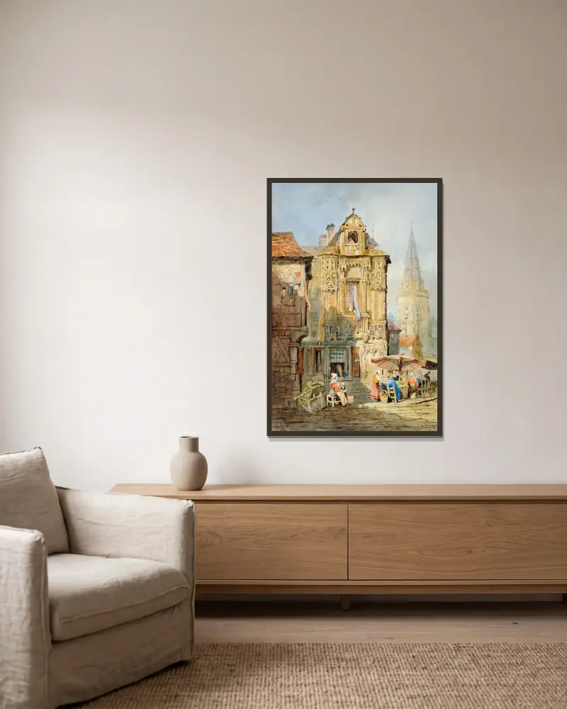 Marktplatz in Brügge von Samuel Prout gerahmt an einer Wand