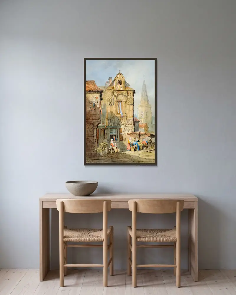 Marktplatz in Brügge von Samuel Prout gerahmt an einer Wand