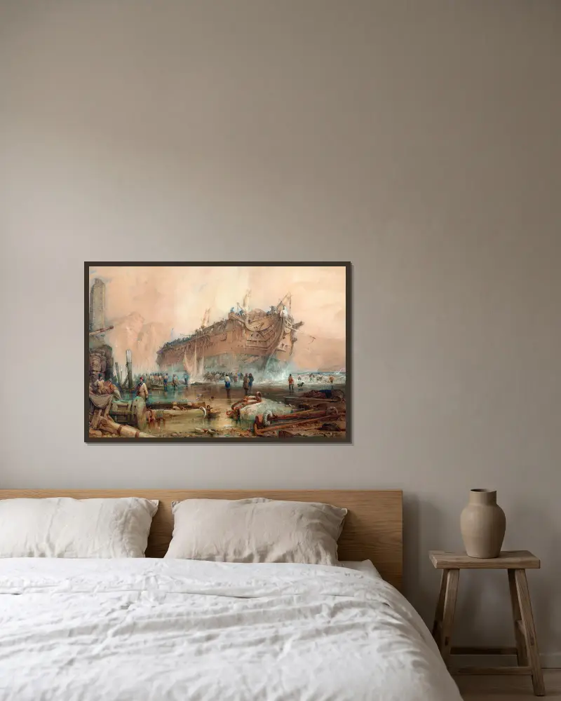 Wrack eines Ostindienfahrers von Samuel Prout gerahmt an einer Wand