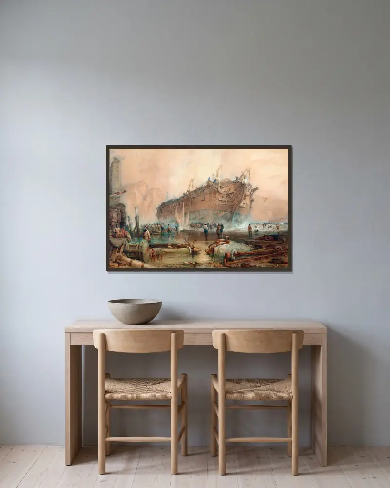 Wrack eines Ostindienfahrers von Samuel Prout gerahmt an einer Wand